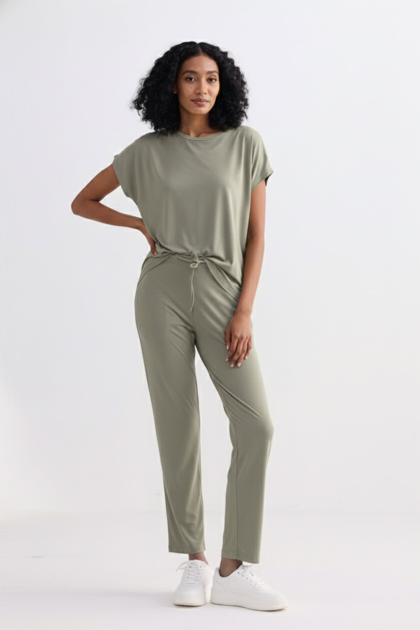 Relaxed Tee Set in Olive made from soft, sustainable modal fabric.