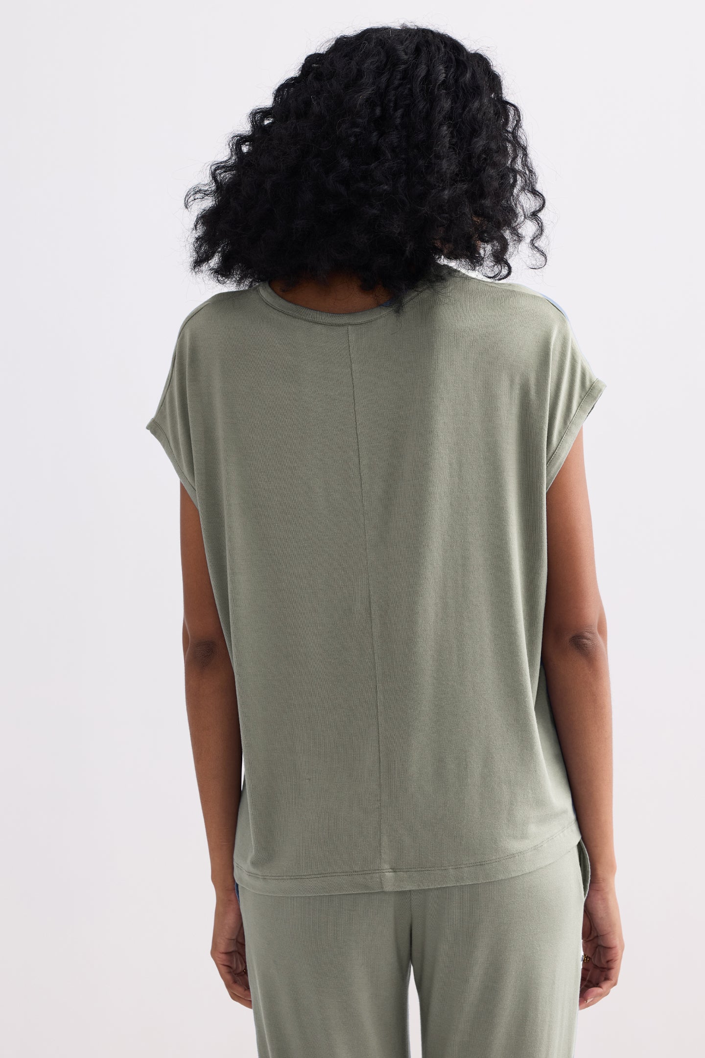 Olive green relaxed tee women back view