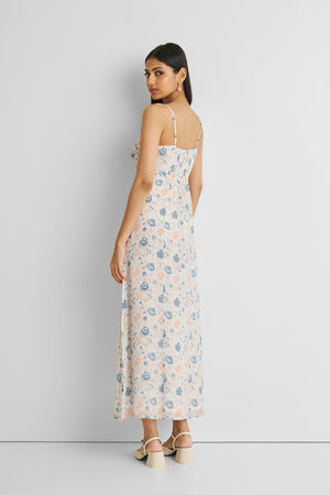 Ruched Floral Strappy Maxi Dress