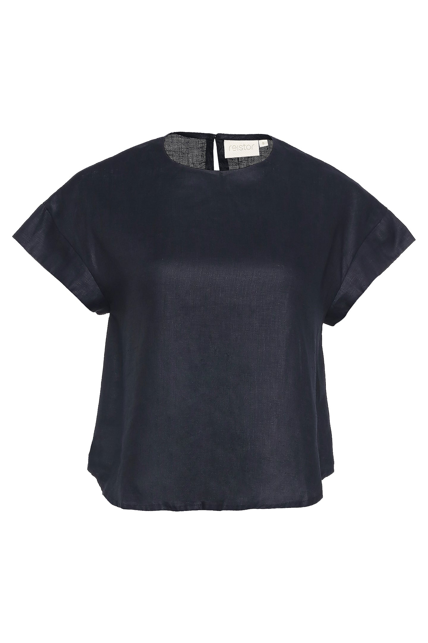 Black short-sleeve top on a white background