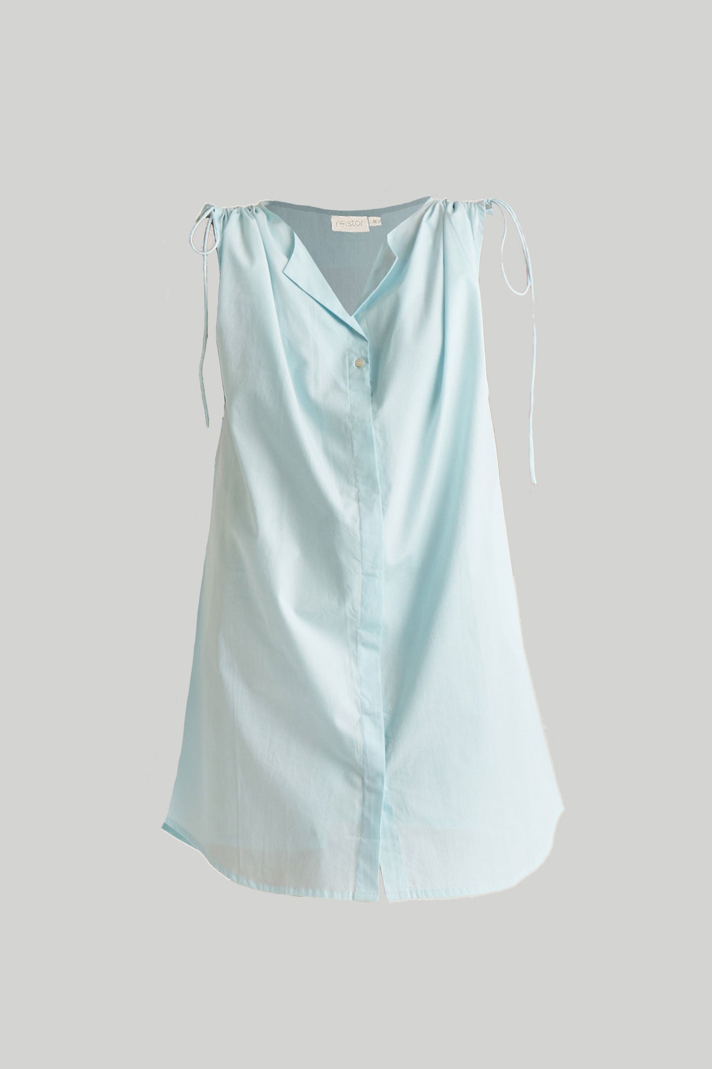 Shirt dress with Shoulder Tie Details in Summer Blue Flat Lay