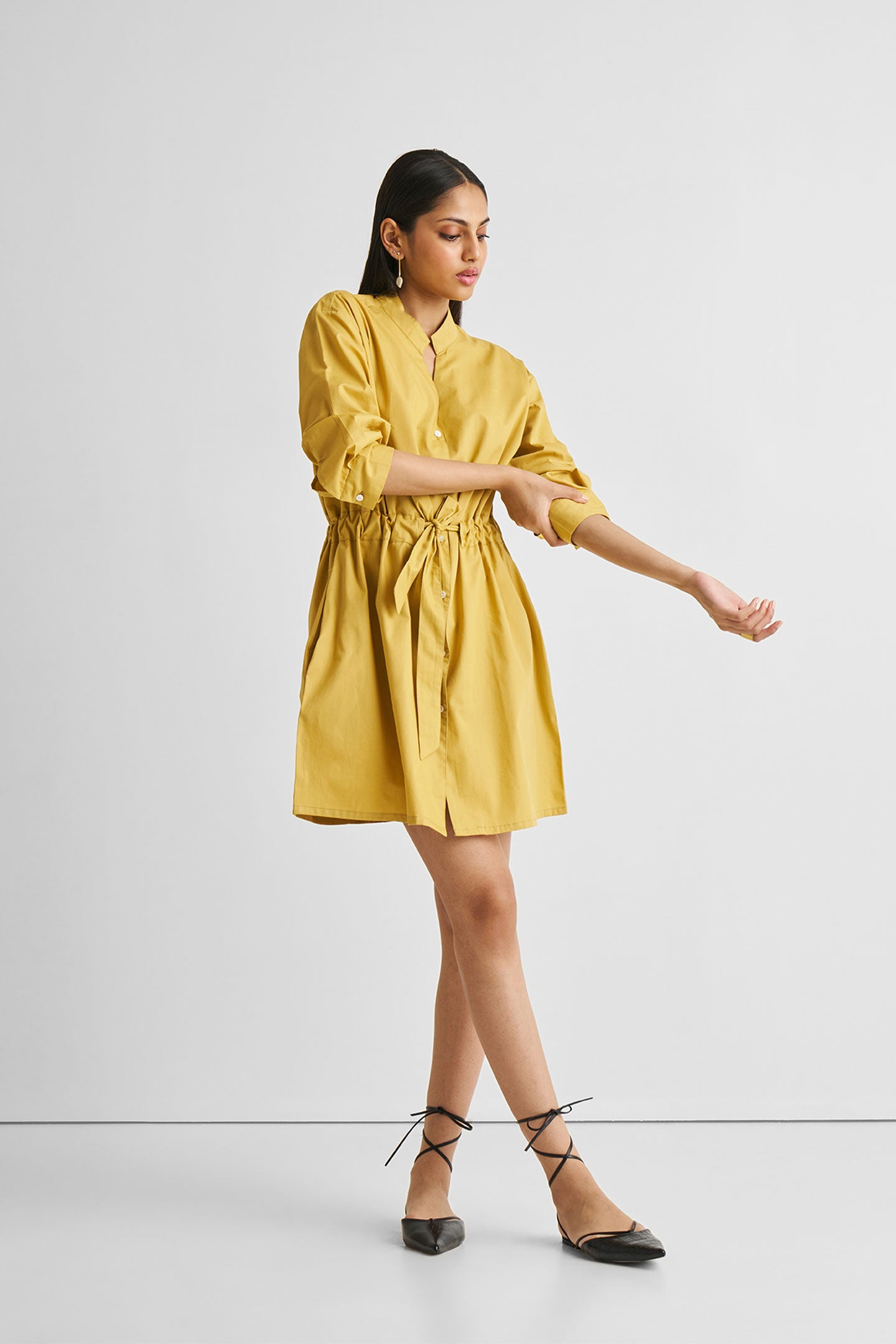 Short-Tie-Waist-Dress-in-Mustard---1