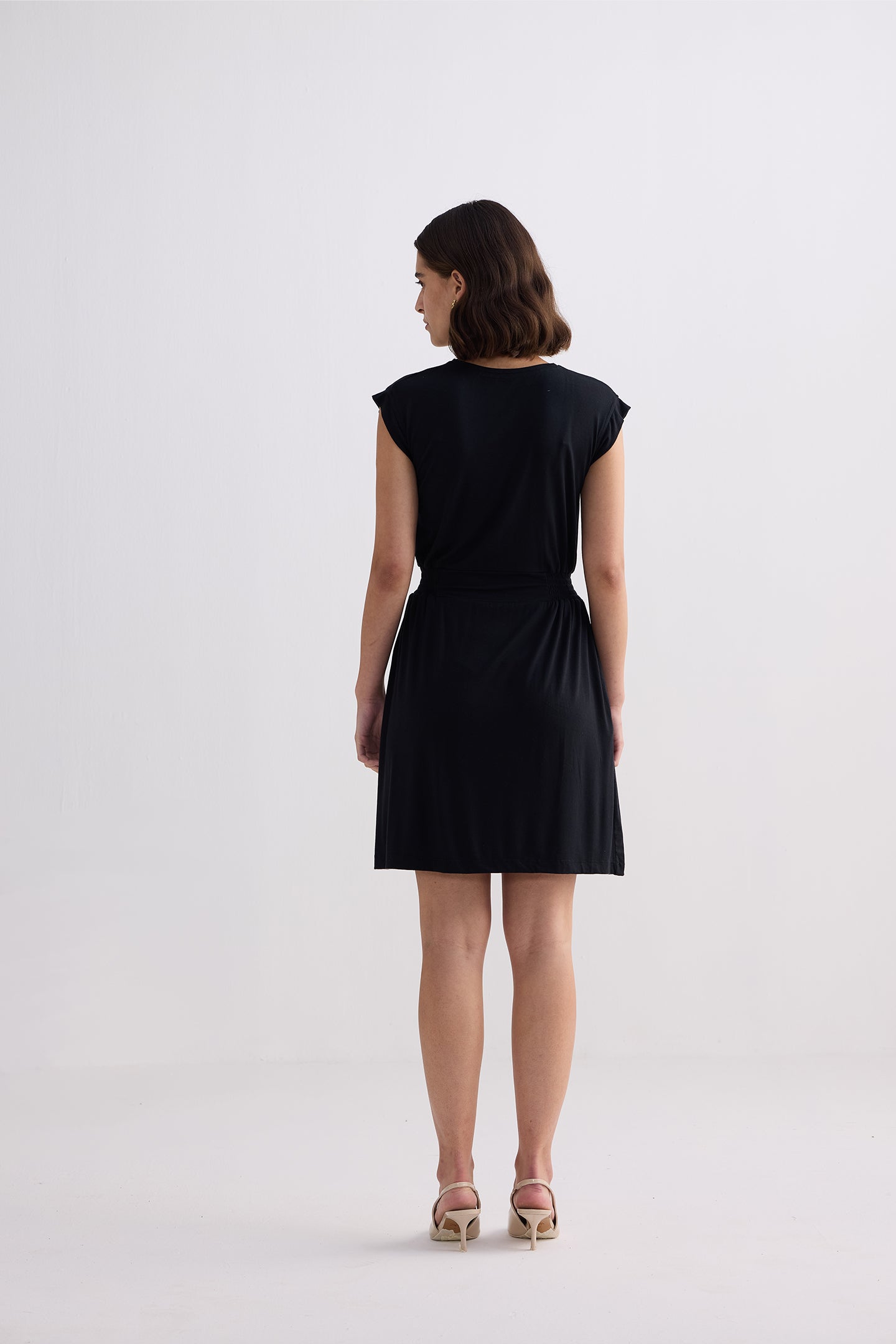 Short Dress With Smocking Side Detail in Black Longshot