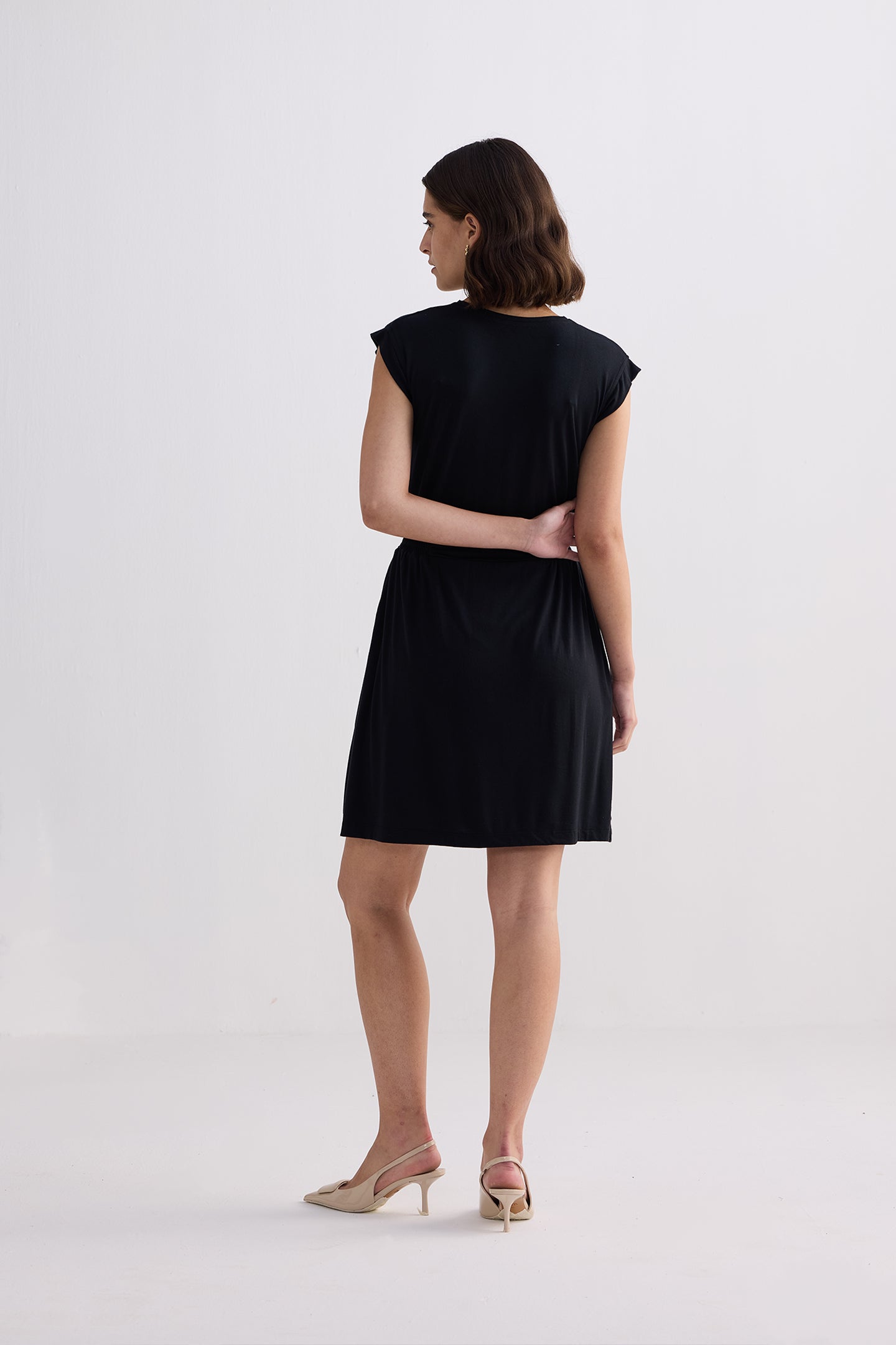 Short Dress With Smocking Side Detail in Black Longshot