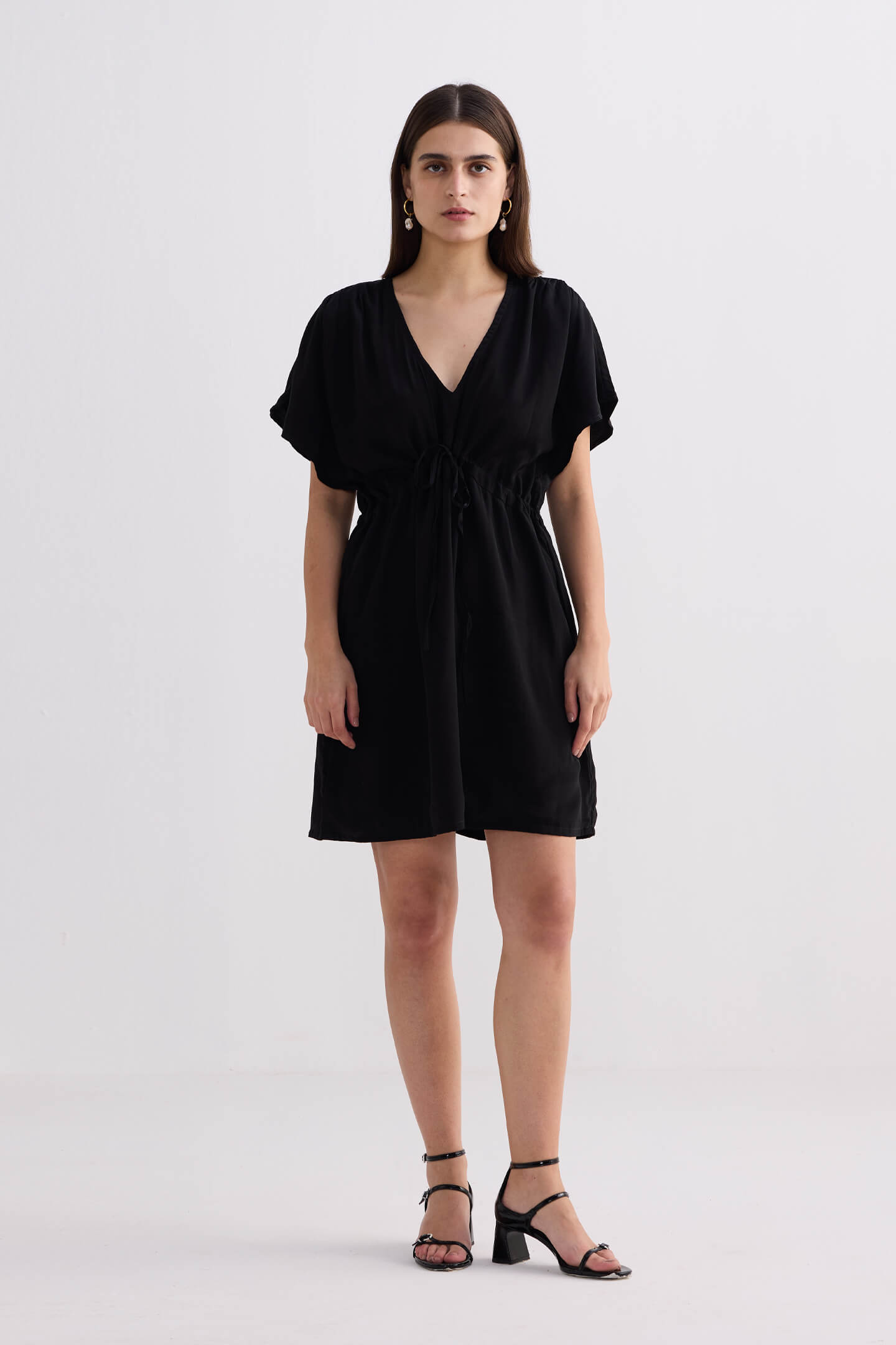 Short gathered Dress in Black Longshot