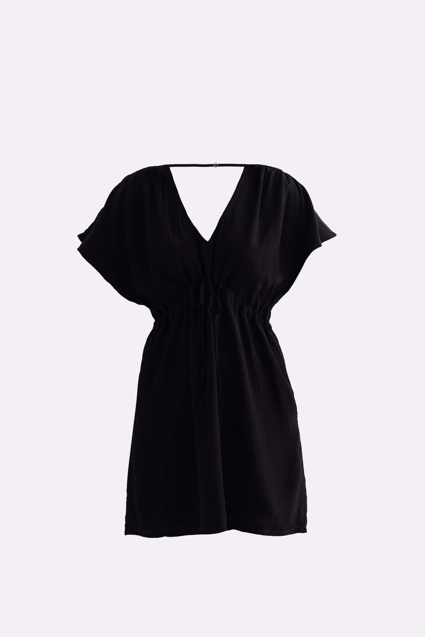 Short gathered Dress in Black Flat lay