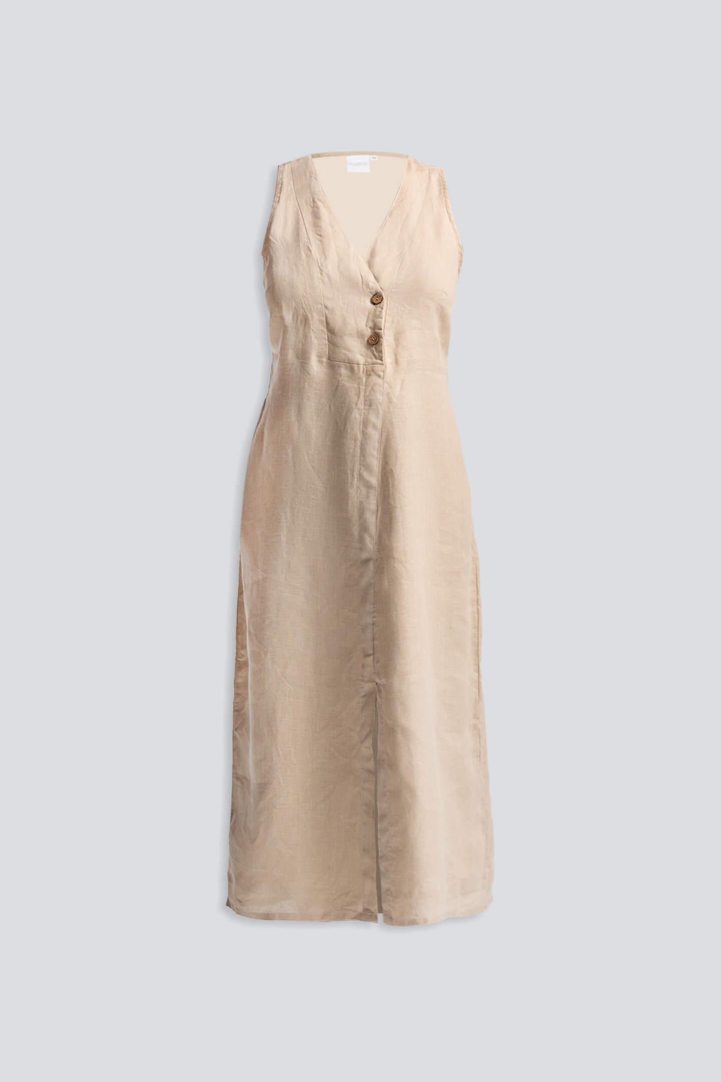 Straight Dress with Front Slit in Neutral Beige Hemp Flat Lay