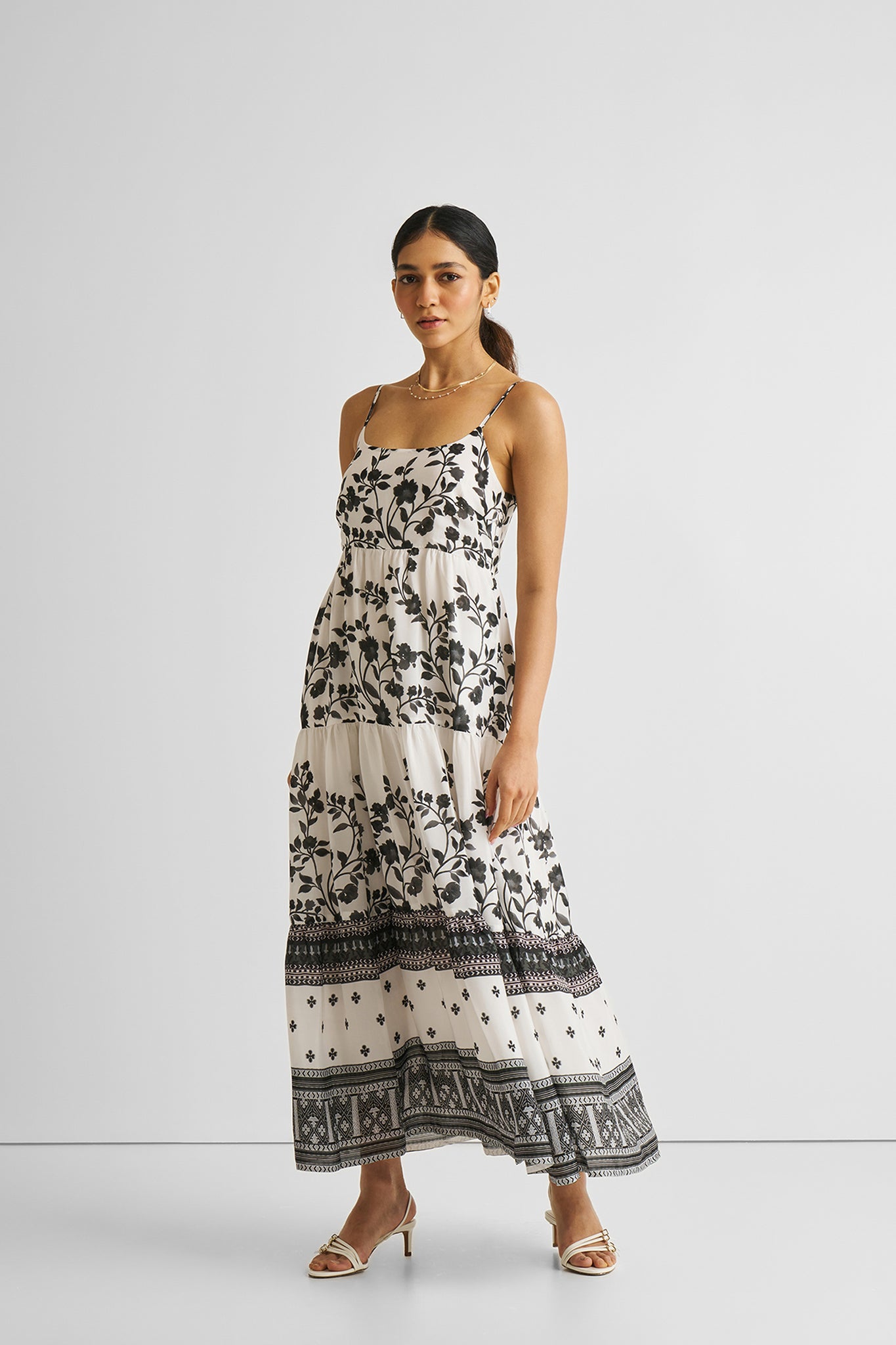 Strappy Tiered Maxi Dress in Florals