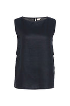 Black sleeveless top on a white background