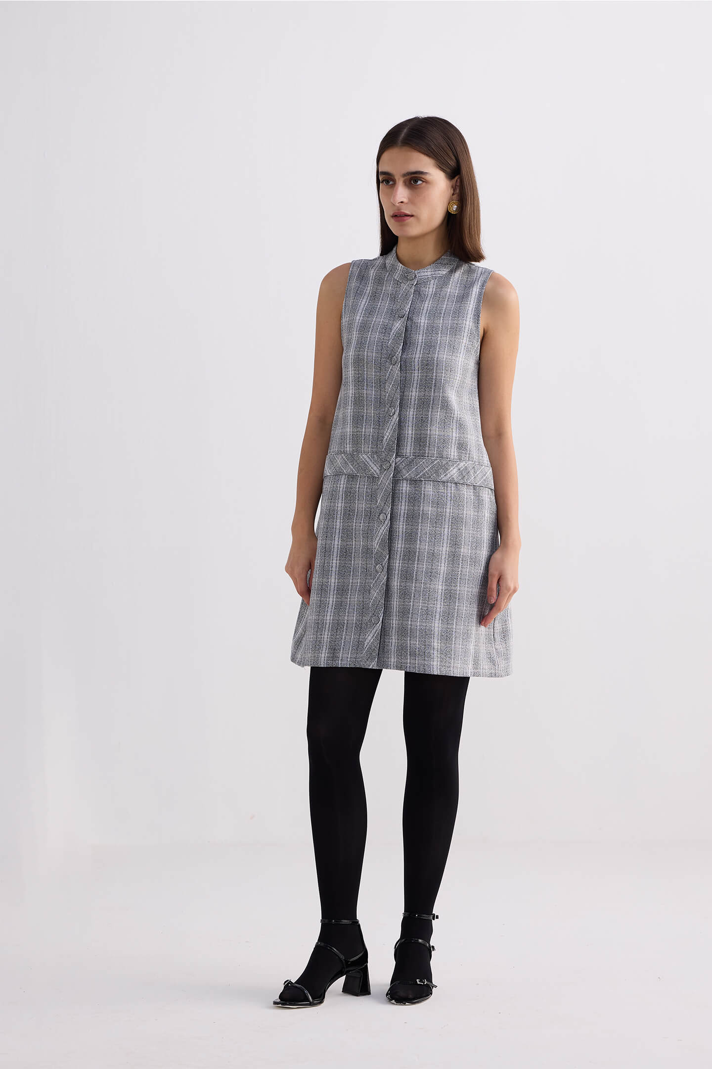 The Cotton Tweed Shift Dress in Grey Longshot