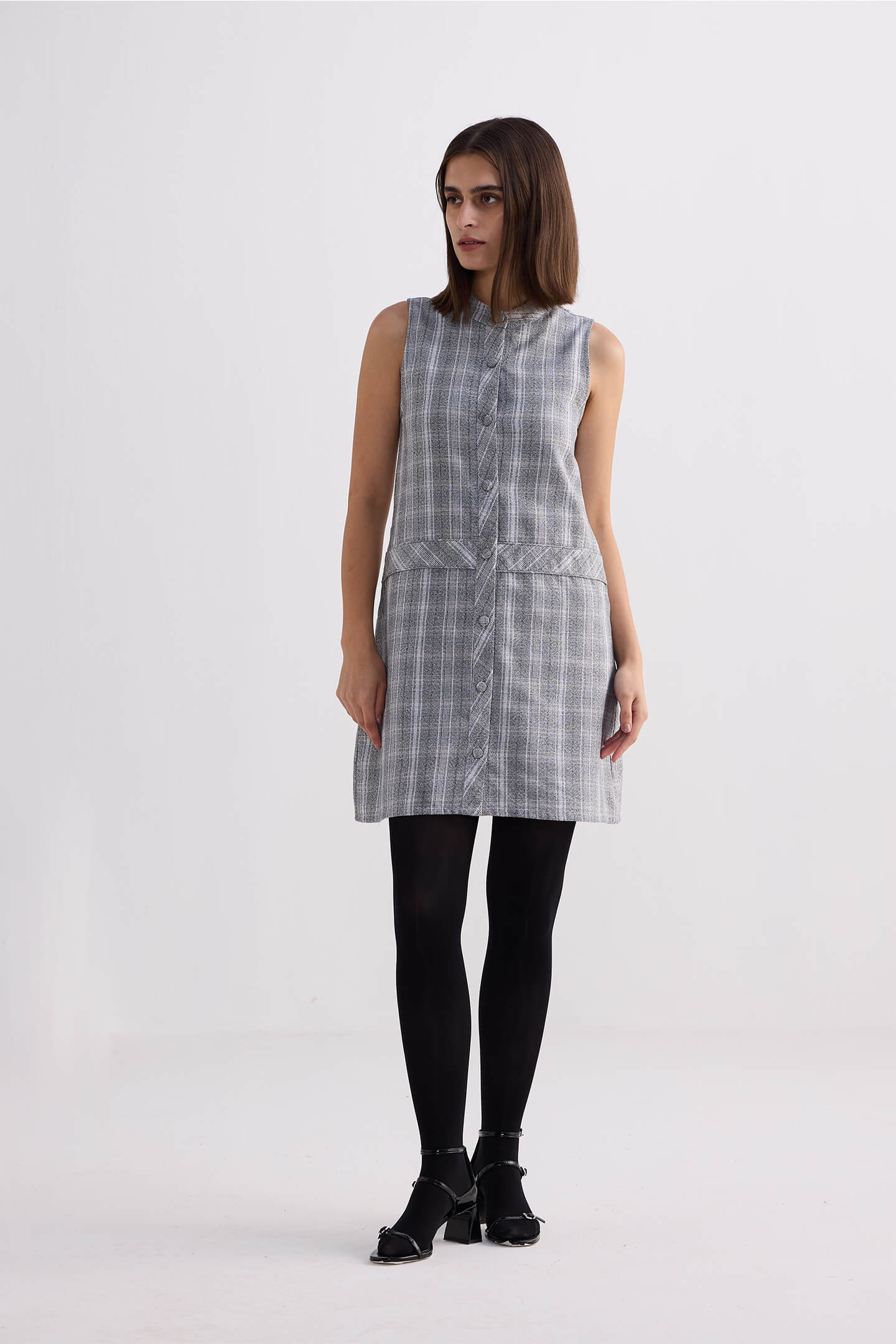 The Cotton Tweed Shift Dress in Grey Longshot