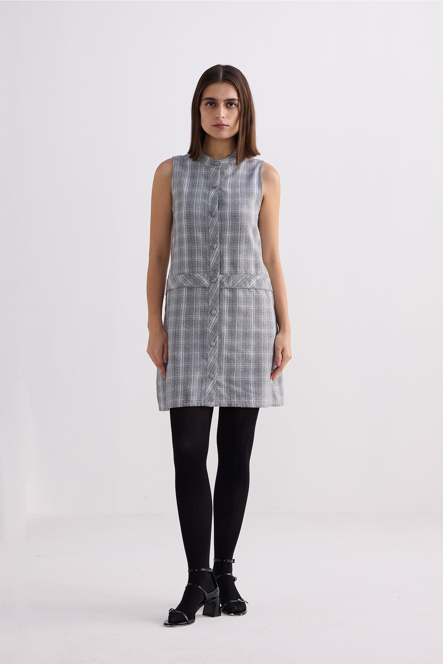 The Cotton Tweed Shift Dress in Grey Longshot