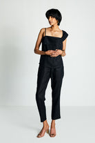 Reistor The Wandering Wave Top in Black, sustainable women's asymmetrical top with breathable fabric, relaxed fit, and minimalist everyday fashion.
