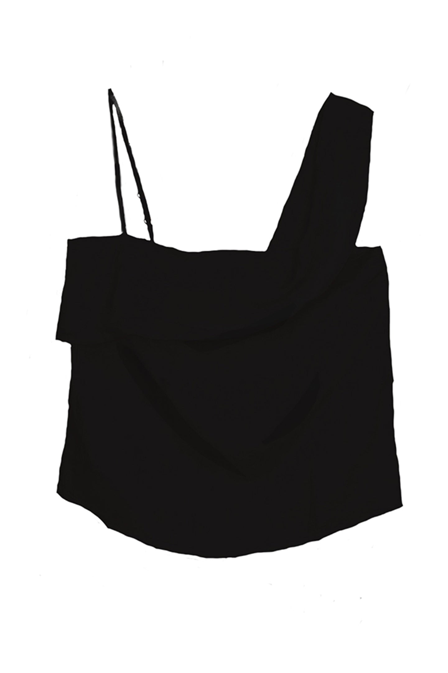 Reistor The Wandering Wave Top in Black, sustainable women's asymmetrical sleeveless top with a draped neckline, breathable fabric, and modern minimalist style.