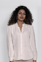 The Wild River Shirt in Off White by Reistor, sustainable women's shirt crafted for everyday comfort, breathable fabric, timeless relaxed fit and eco-friendly style.