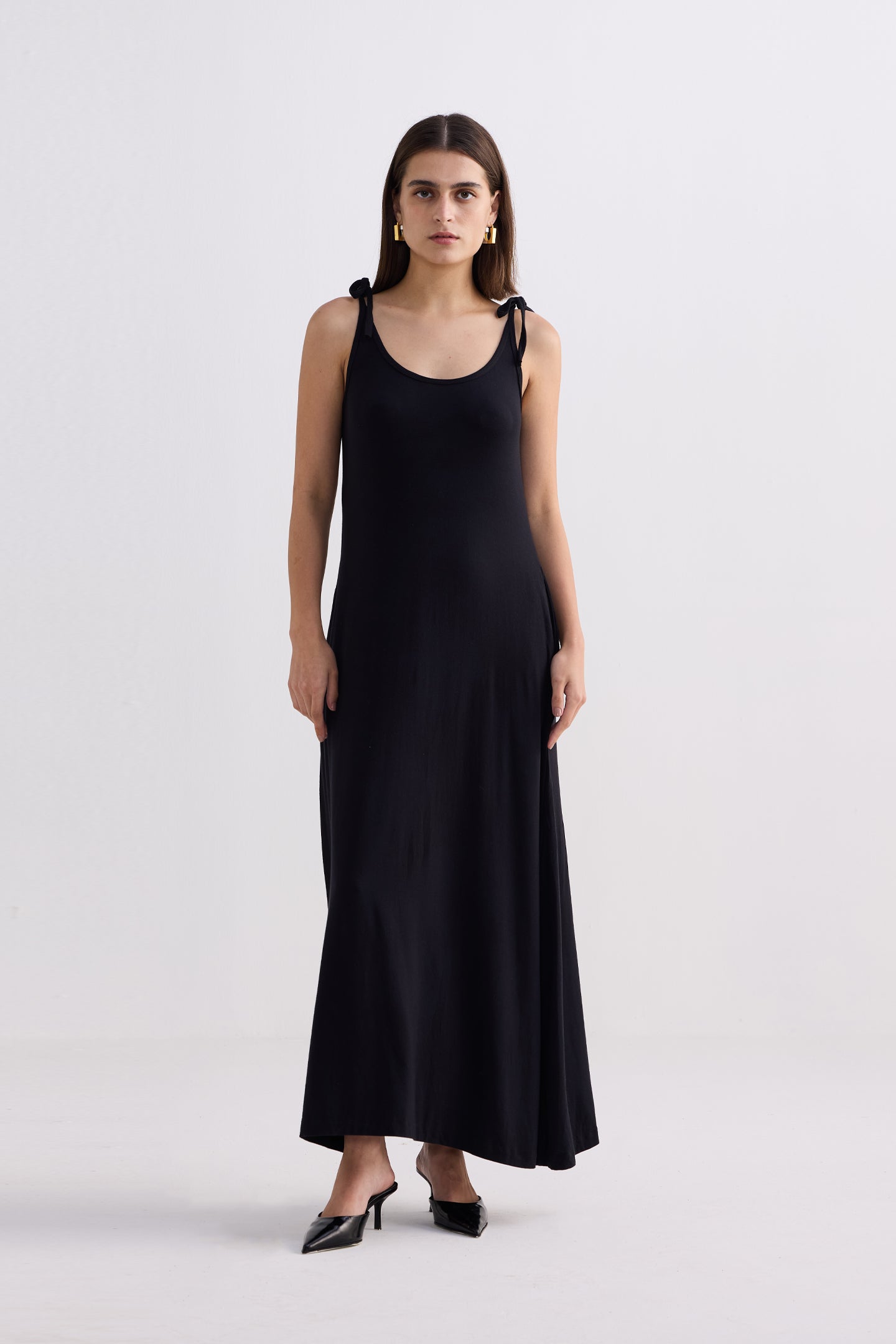 Tie-Detail Maxi Dress in Black Longshot