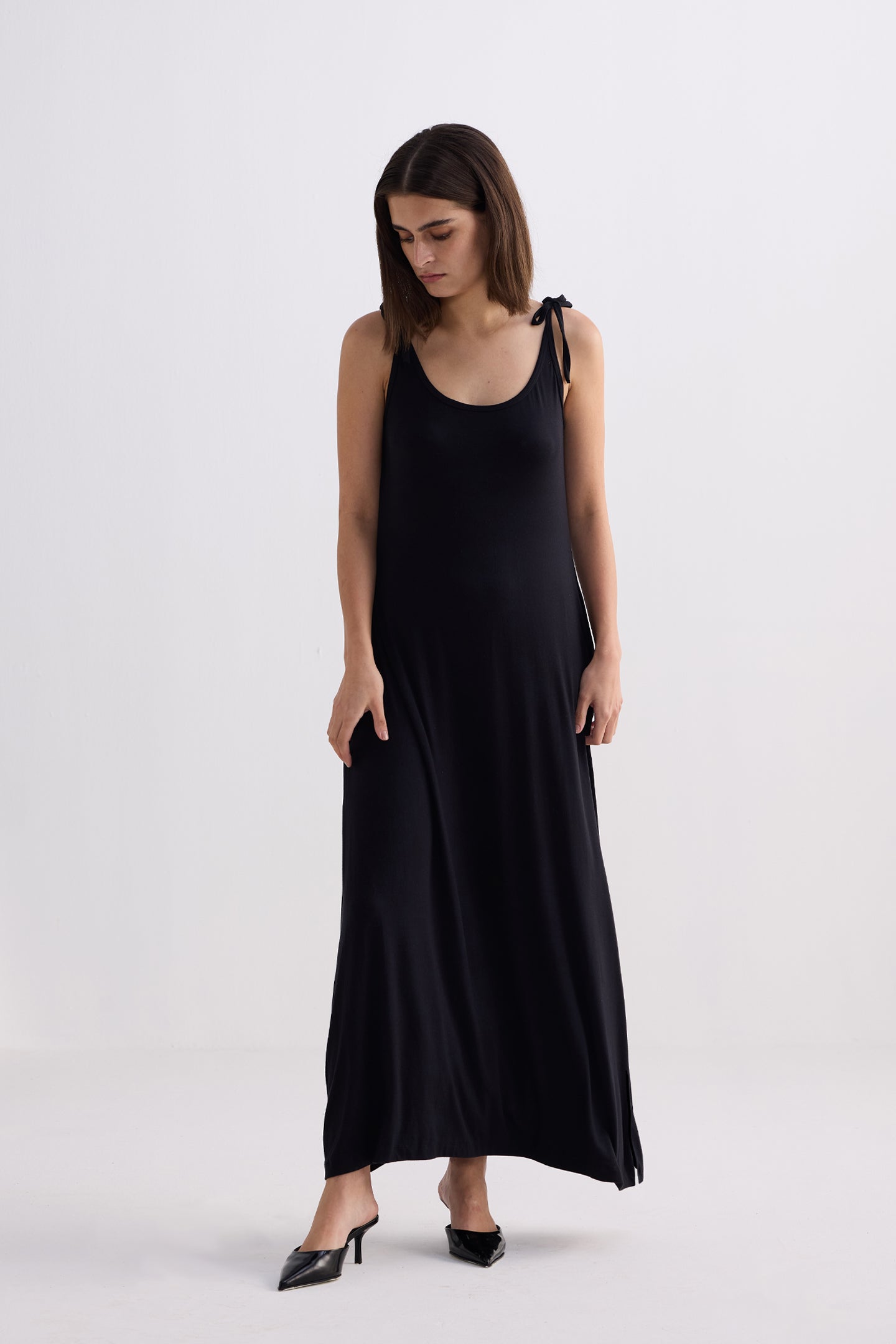 Tie-Detail Maxi Dress in Black Longshot
