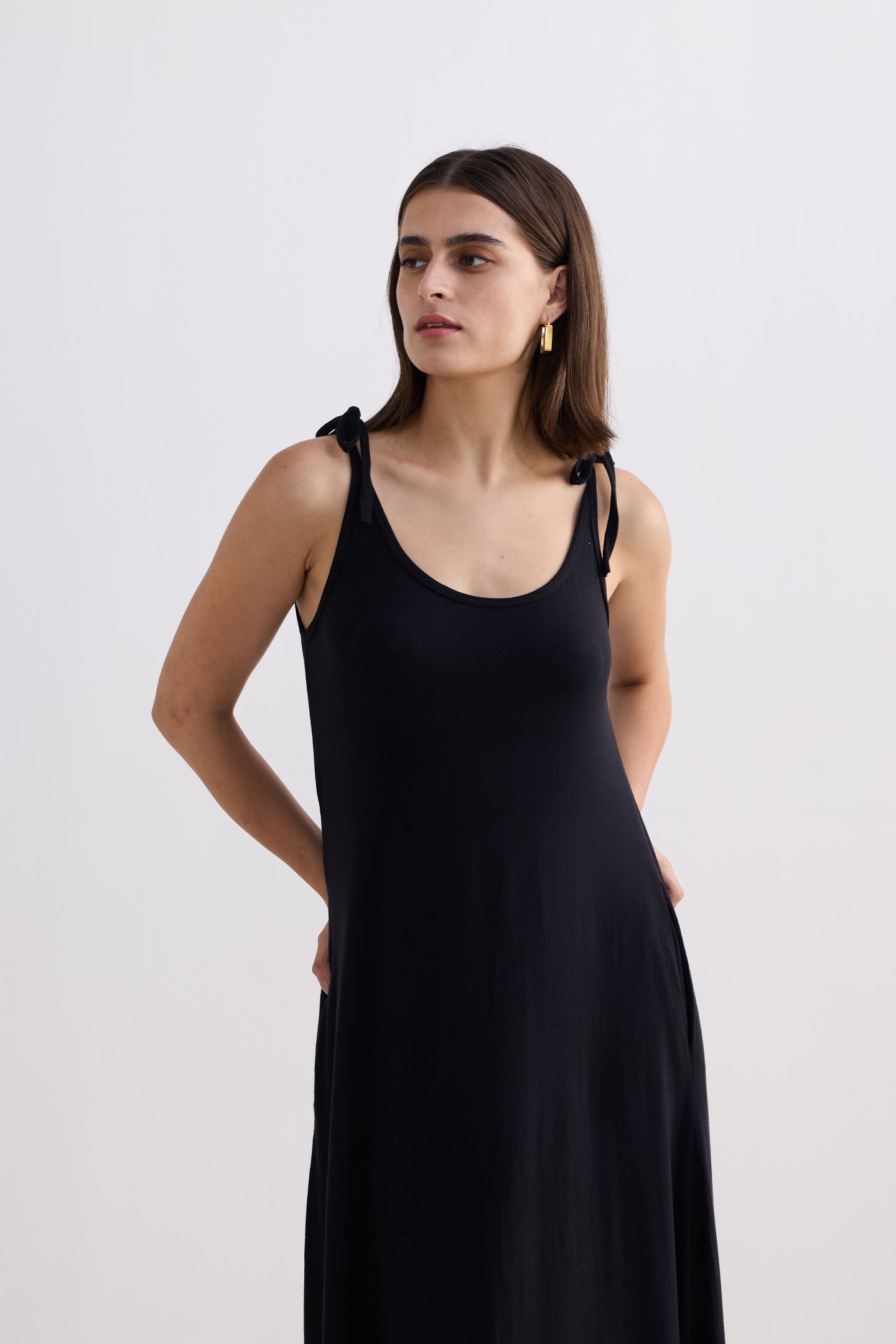 Tie-Detail Maxi Dress in Black Longshot