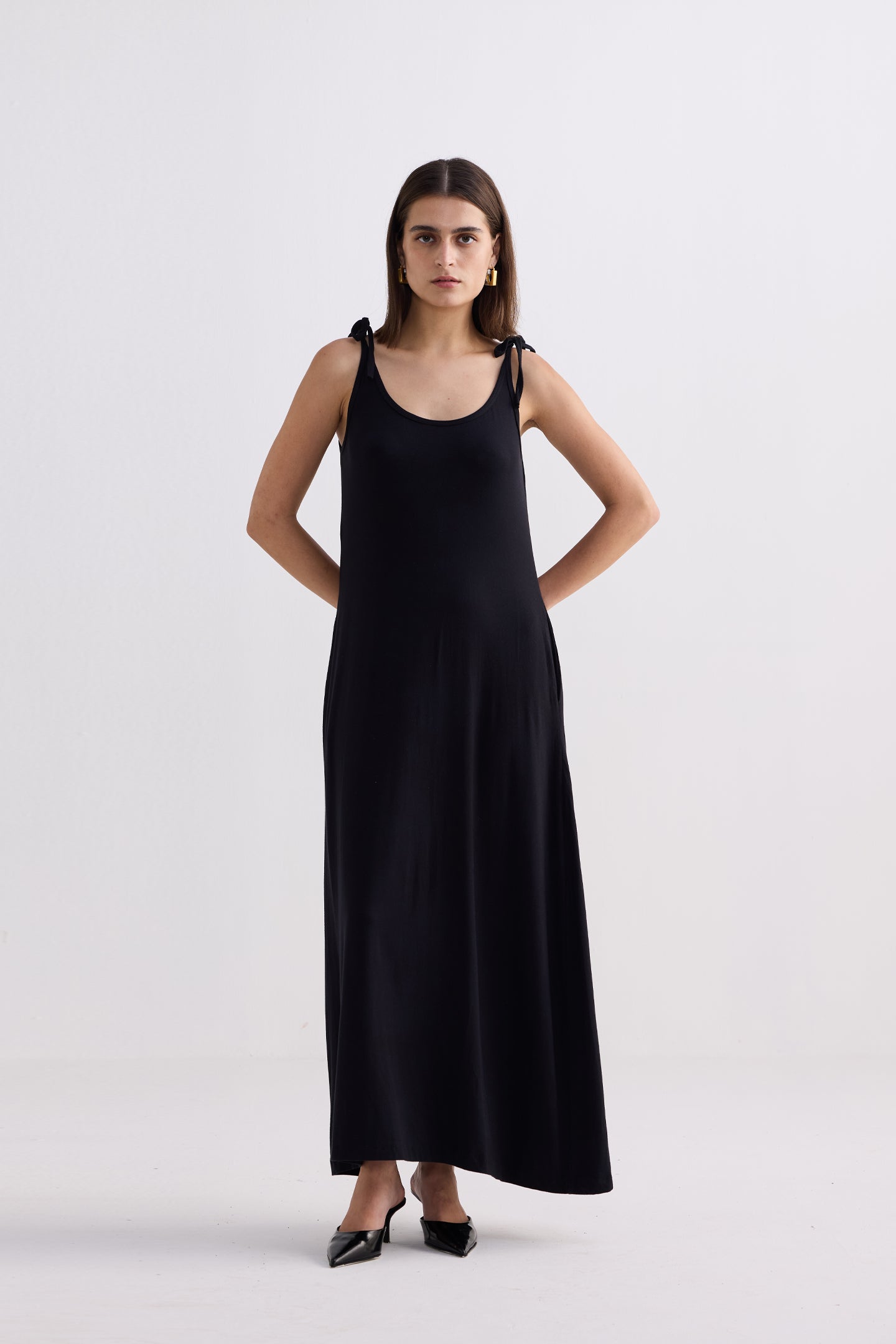 Tie-Detail Maxi Dress in Black Longshot