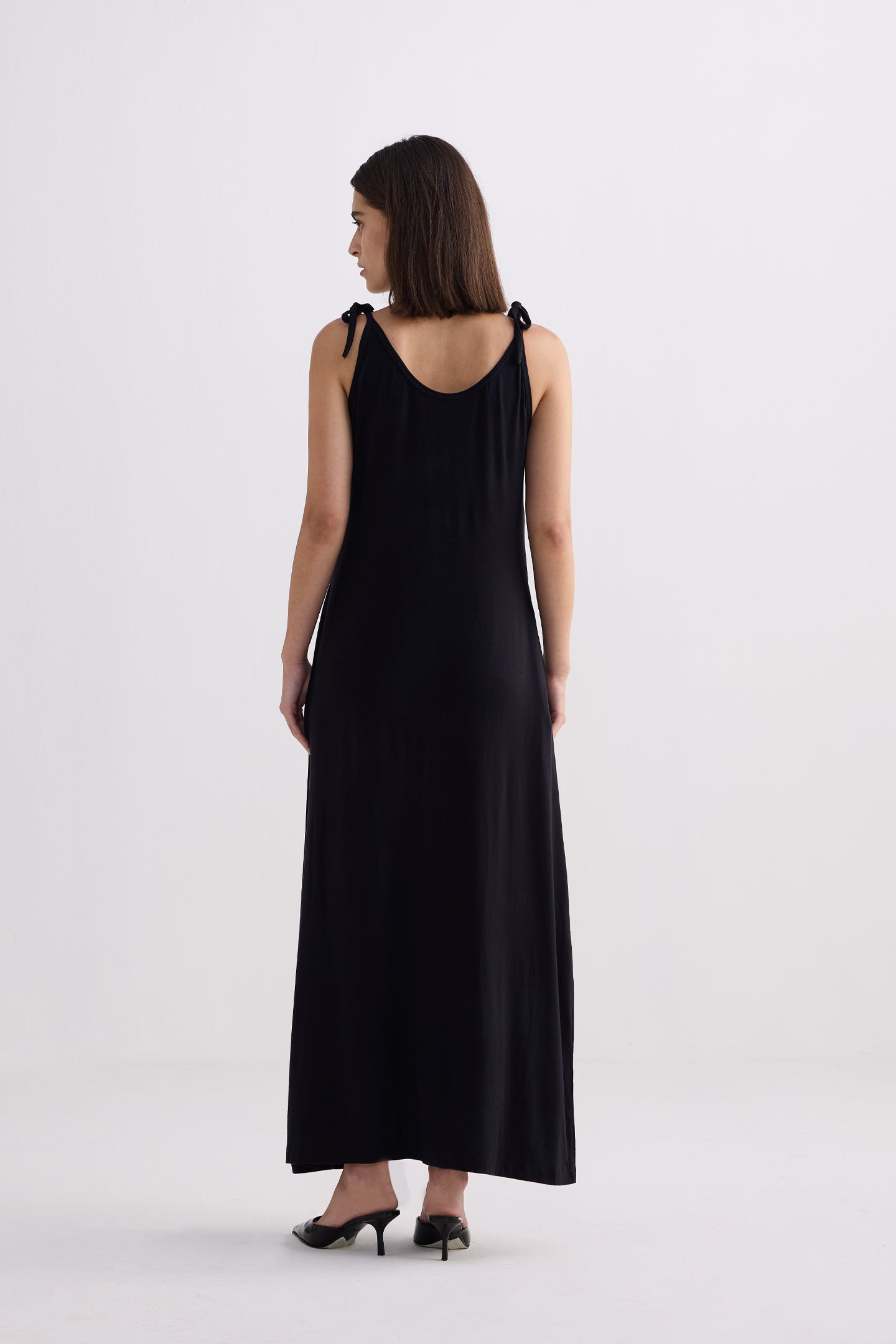 Tie-Detail Maxi Dress in Black Longshot
