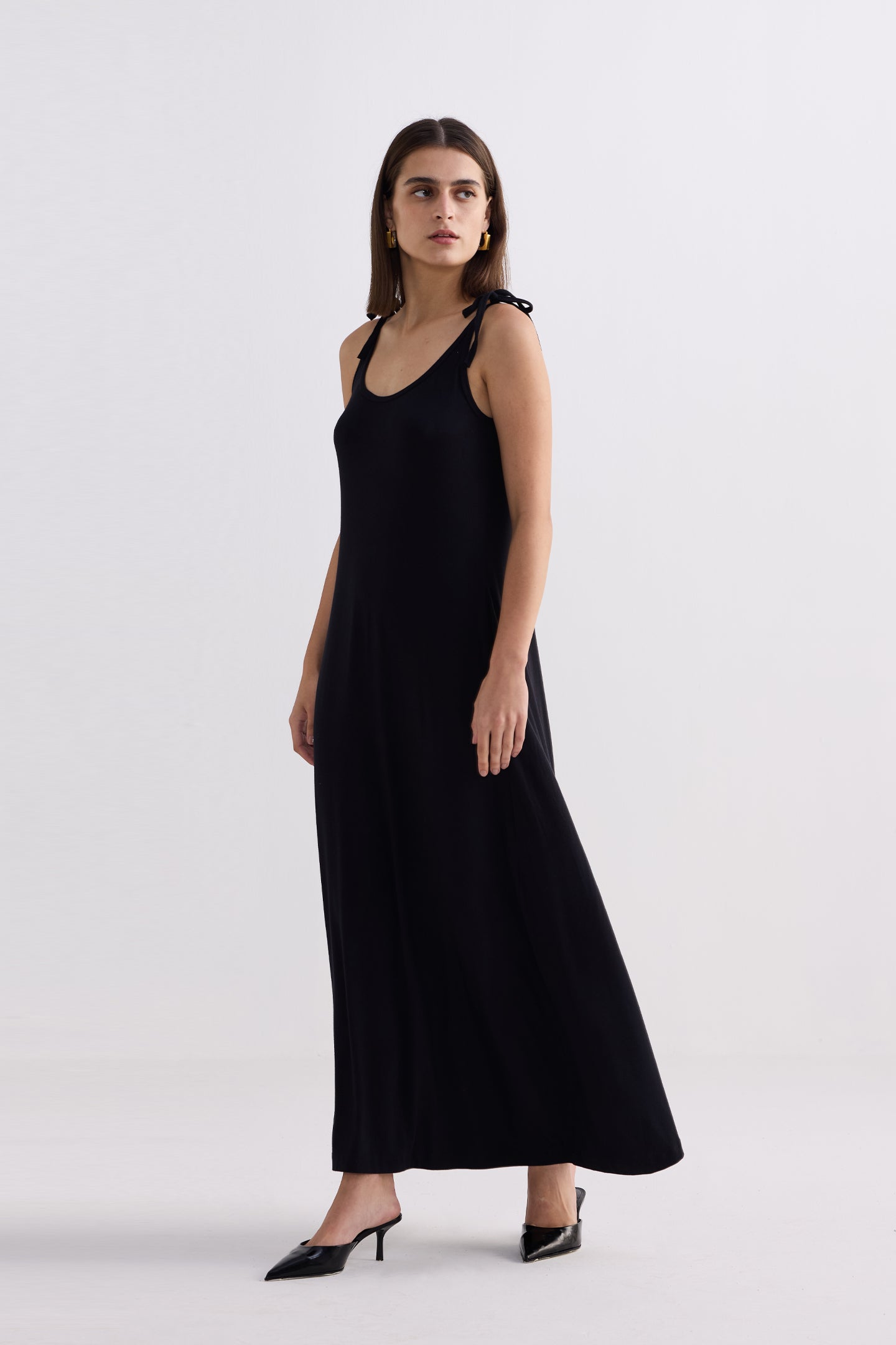 Tie-Detail Maxi Dress in Black Longshot