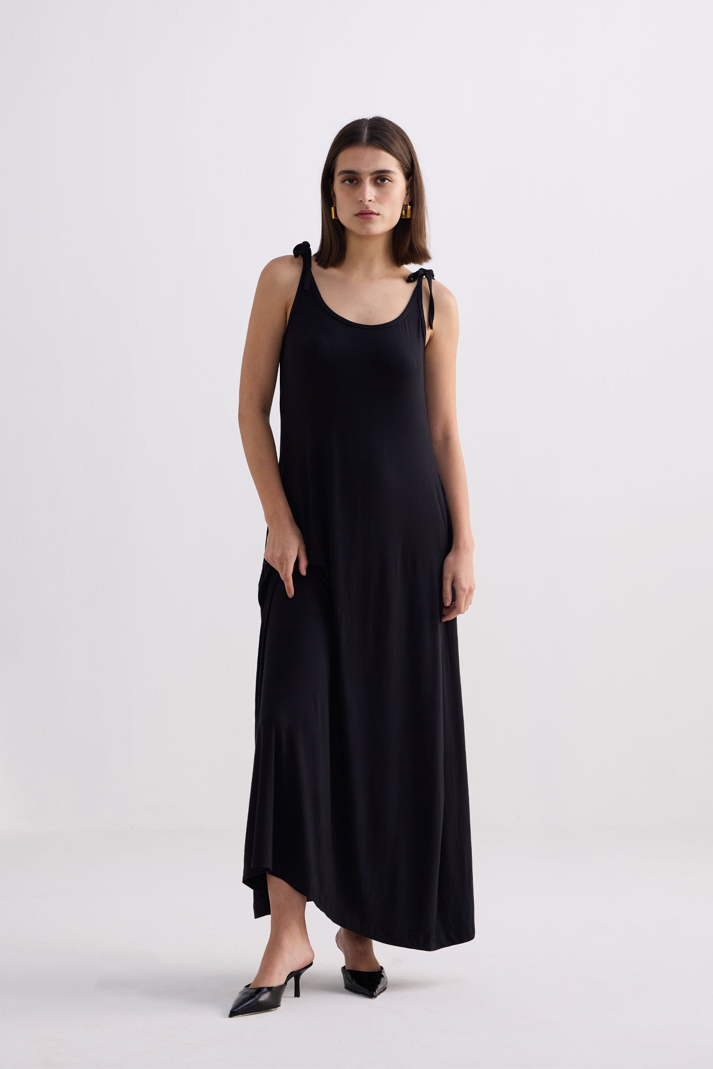 Tie-Detail Maxi Dress in Black Longshot
