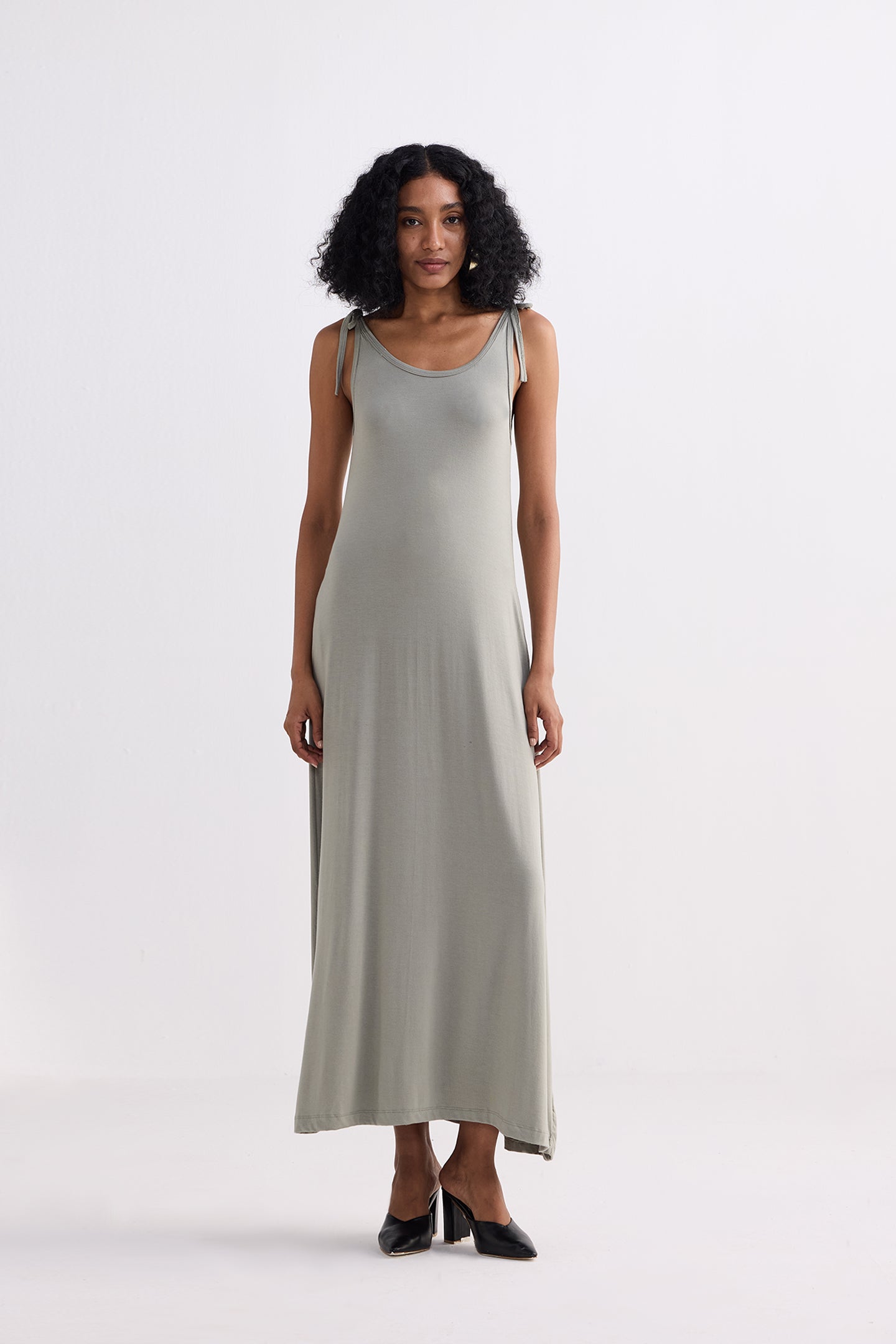 Tie-Detail Maxi Dress in Light Olive Longshot