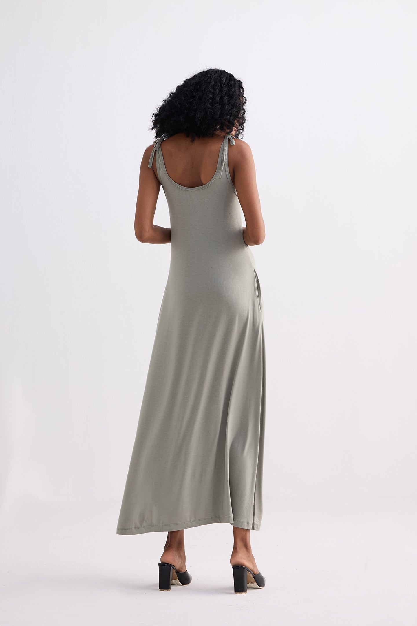 Tie-Detail Maxi Dress in Light Olive Longshot