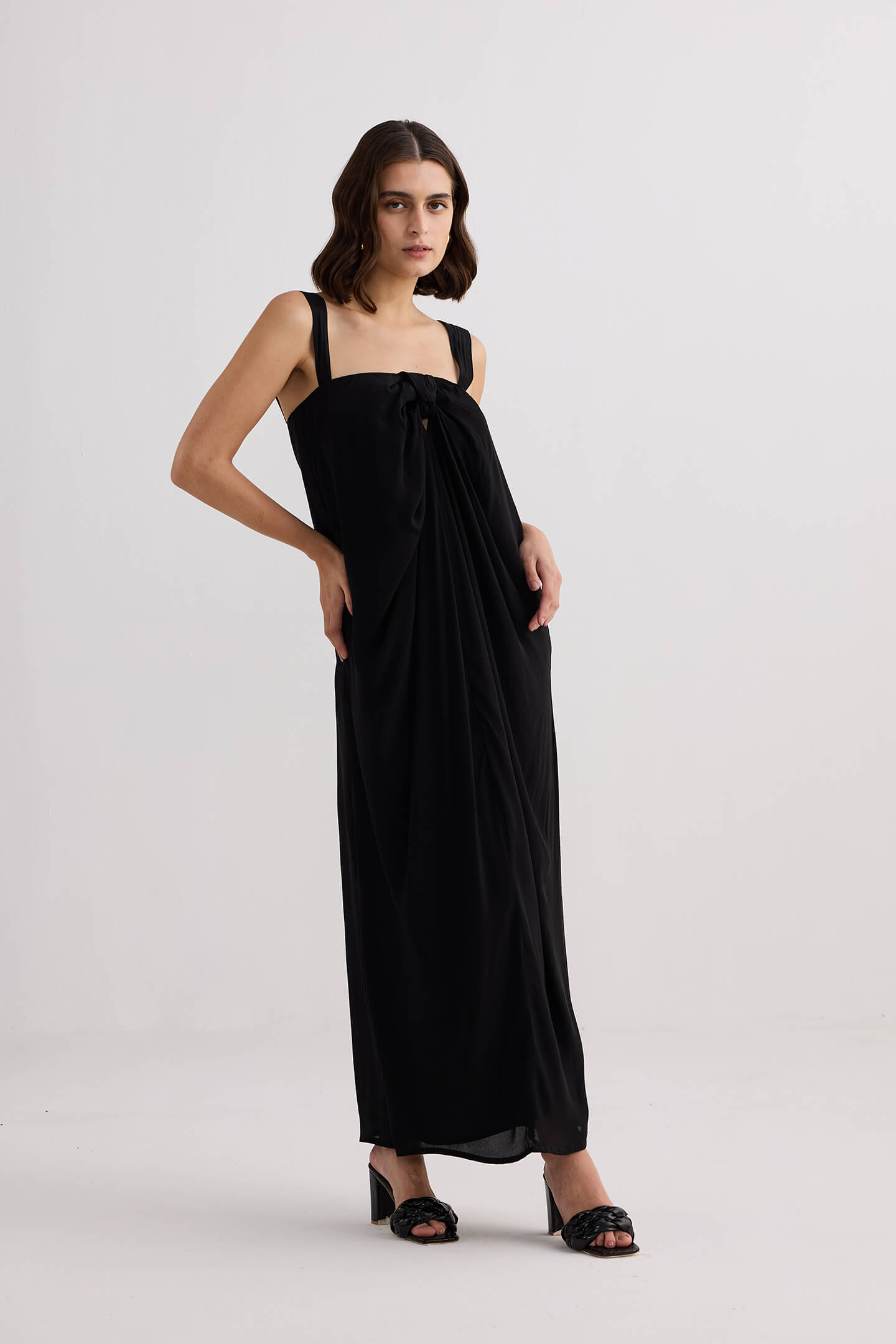 Twilight Twist Strappy Maxi Dress in Black Longshot