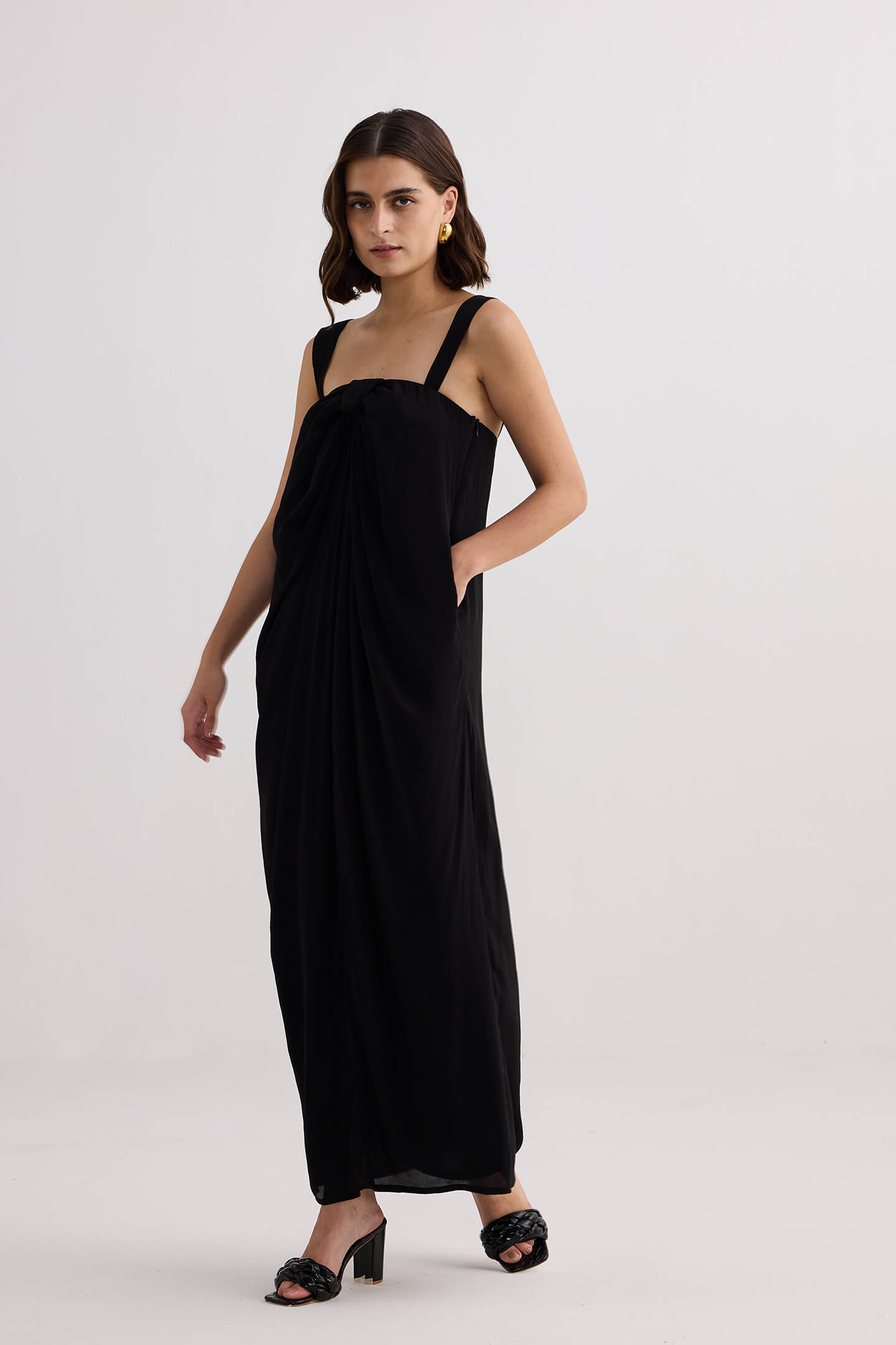 Twilight Twist Strappy Maxi Dress in Black Longshot