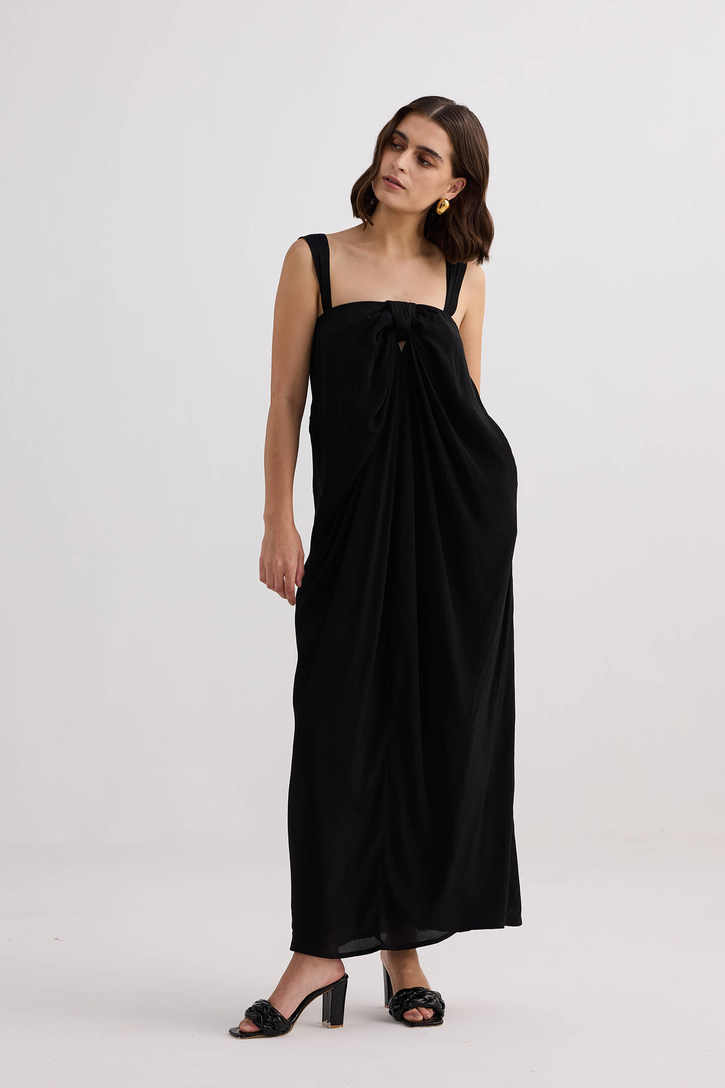 Twilight Twist Strappy Maxi Dress in Black Longshot