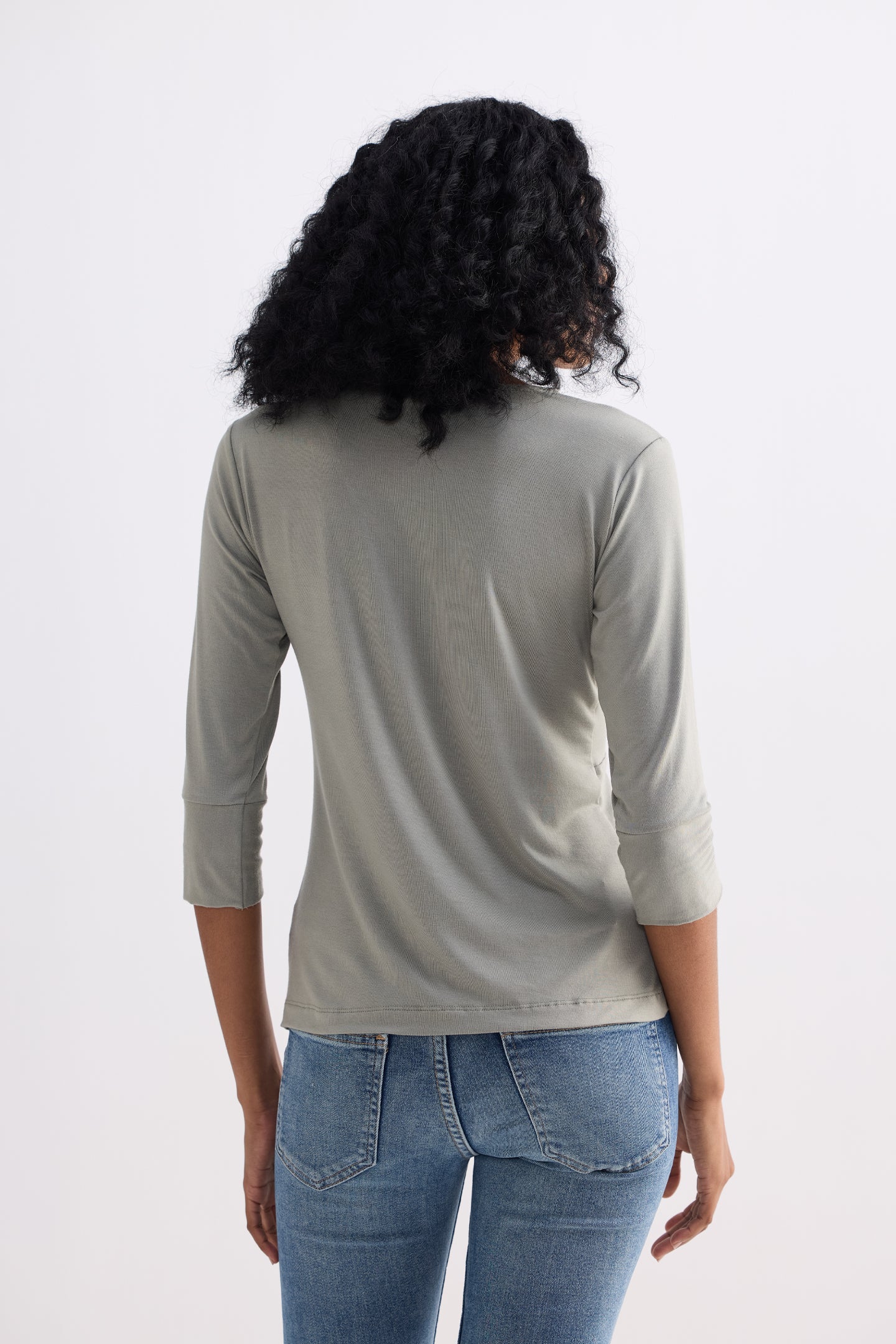 Twist Front Knit Shirt in Light Olive Closeup