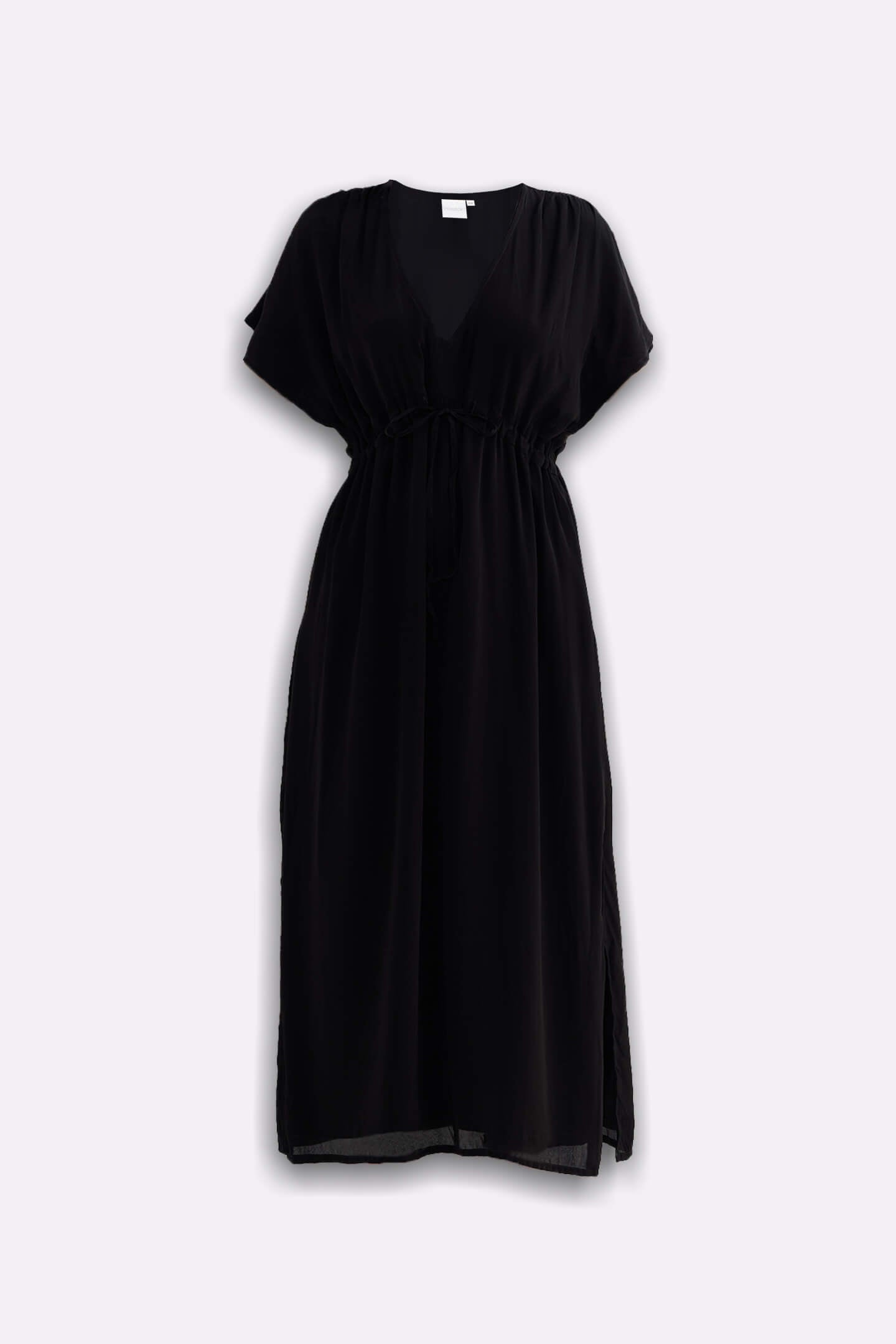 V-neck Gathered Maxi Dress in Black Flat lay