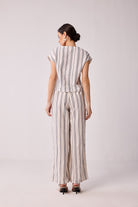 Striped Matching Set with Wide-Leg Pants and V-neck Top