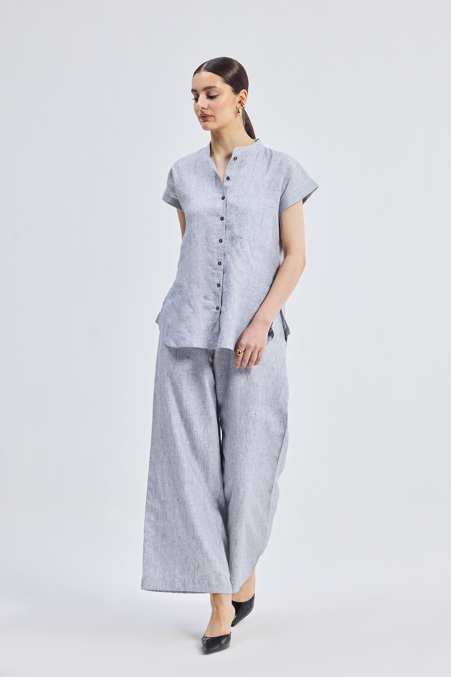 Relaxed-fit Shirt Set in Linen Stripes