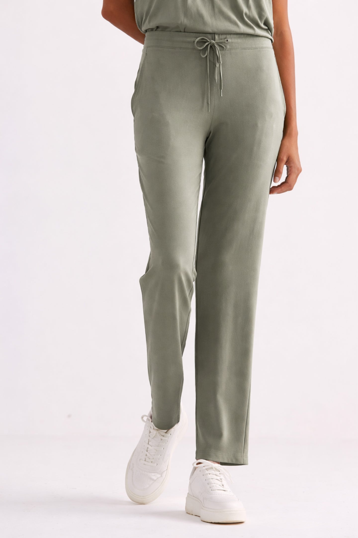 Comfortable light olive wide-leg pants for women