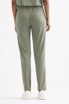 Back view of light olive relaxed-fit wide-leg pants