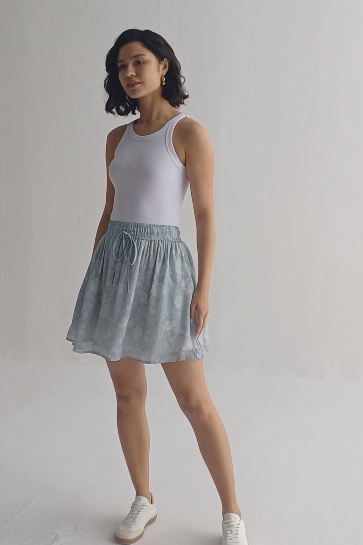 Drawstring Short Skirt in Blue Florals Moodshot Video