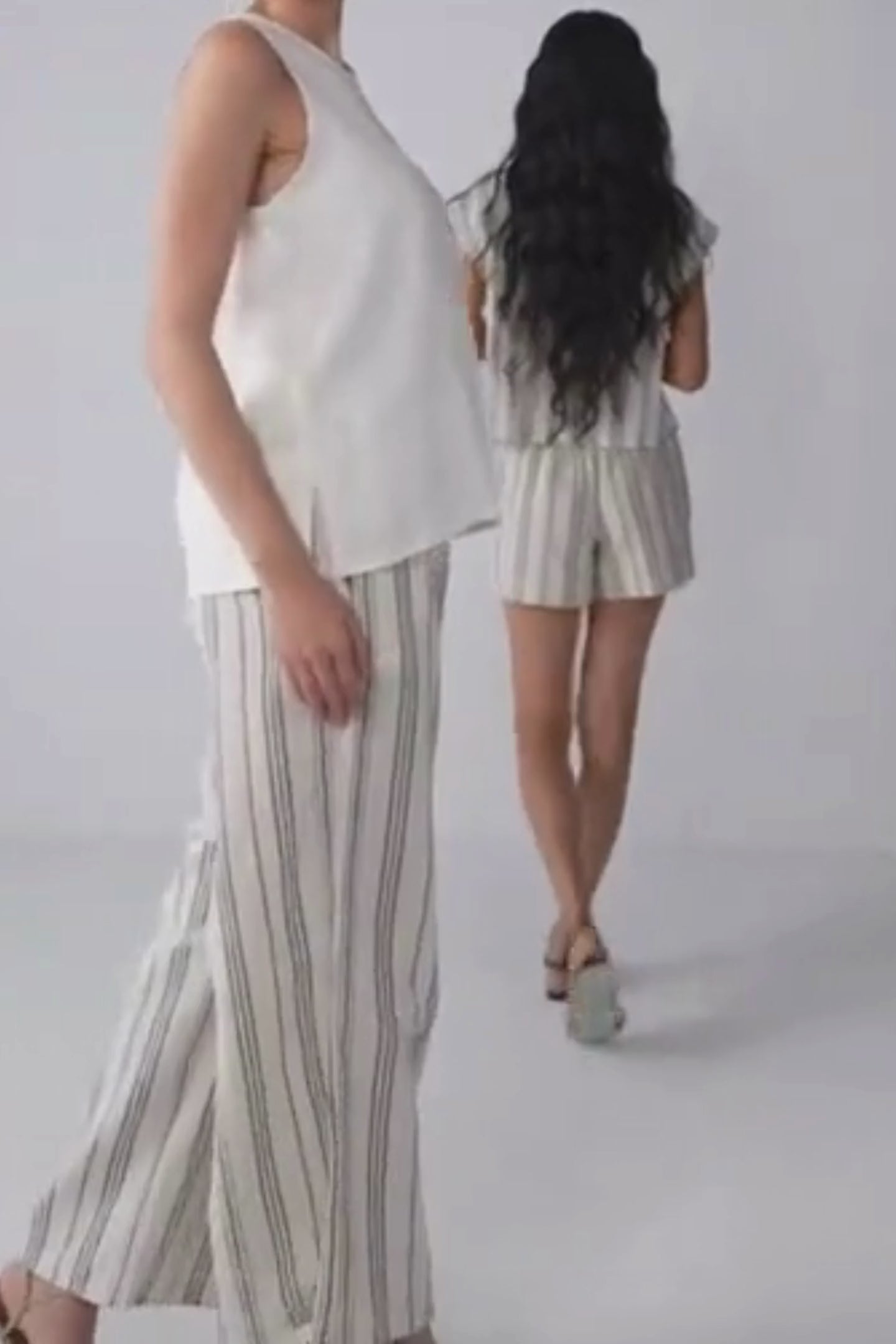 Wide-leg Drawstring Pants in Stripes