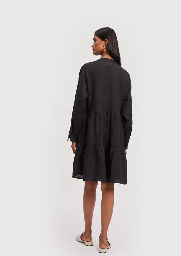 Shirred V Neck Tiered Dress