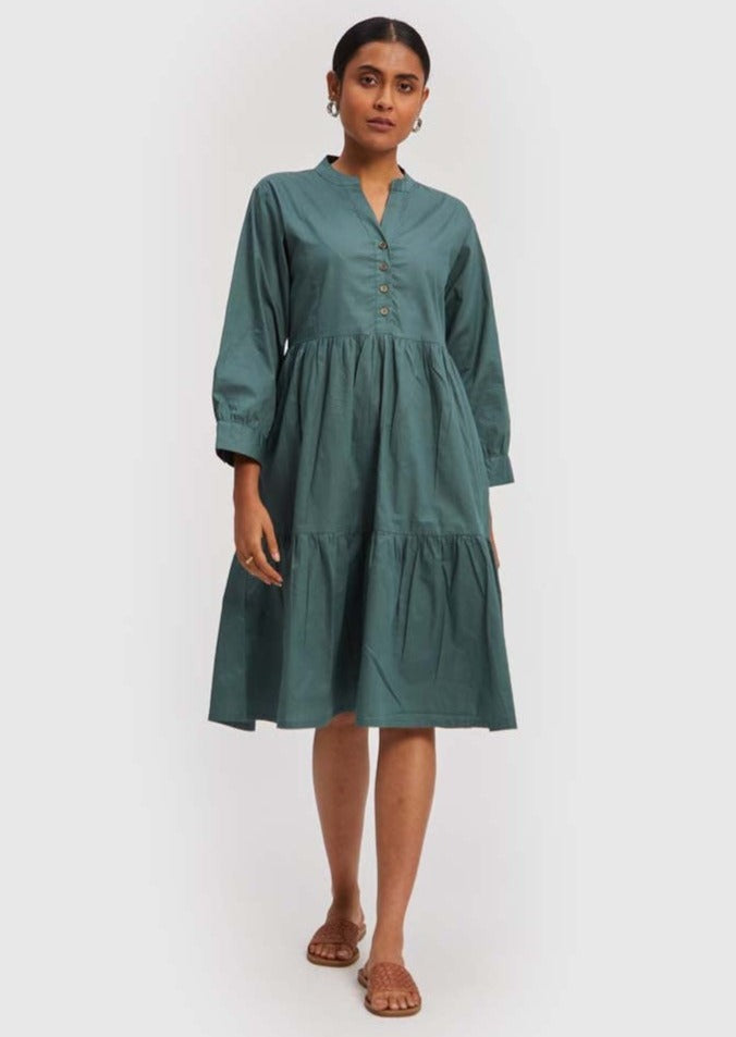 GreenRuchedMidiDress-2