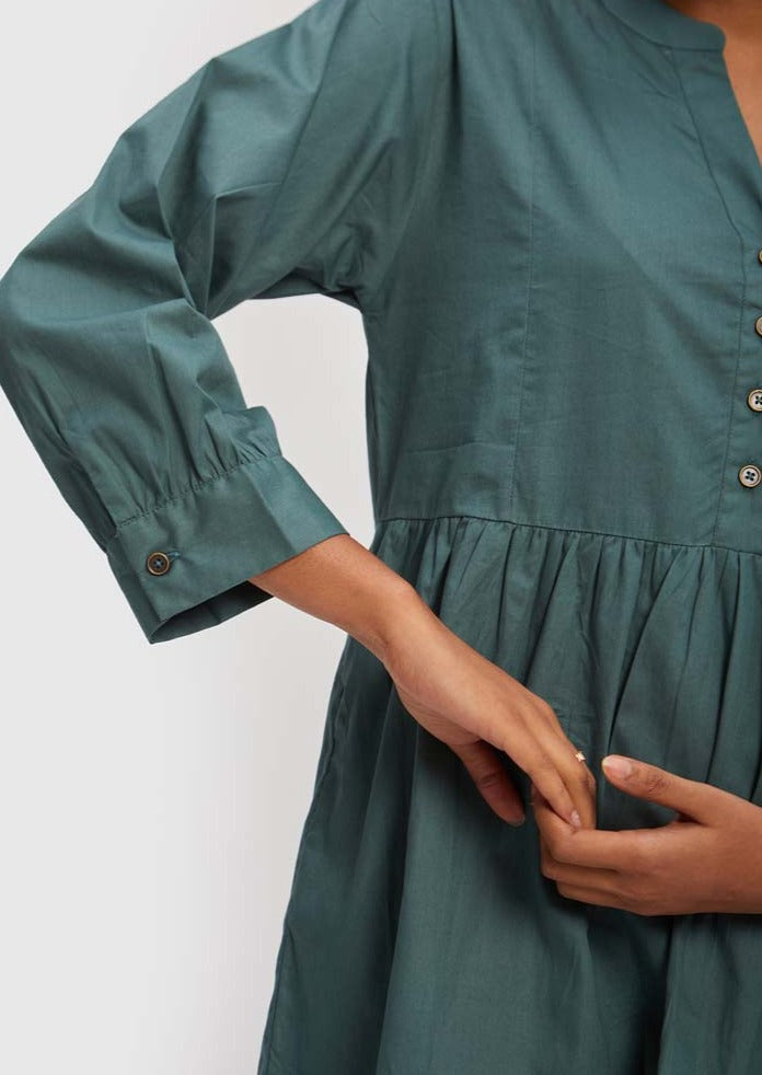 GreenRuchedMidiDress-4