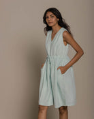reistor Pina Colada Season Dress in pastel blue with relaxed silhouette, sleeveless design and functional pockets