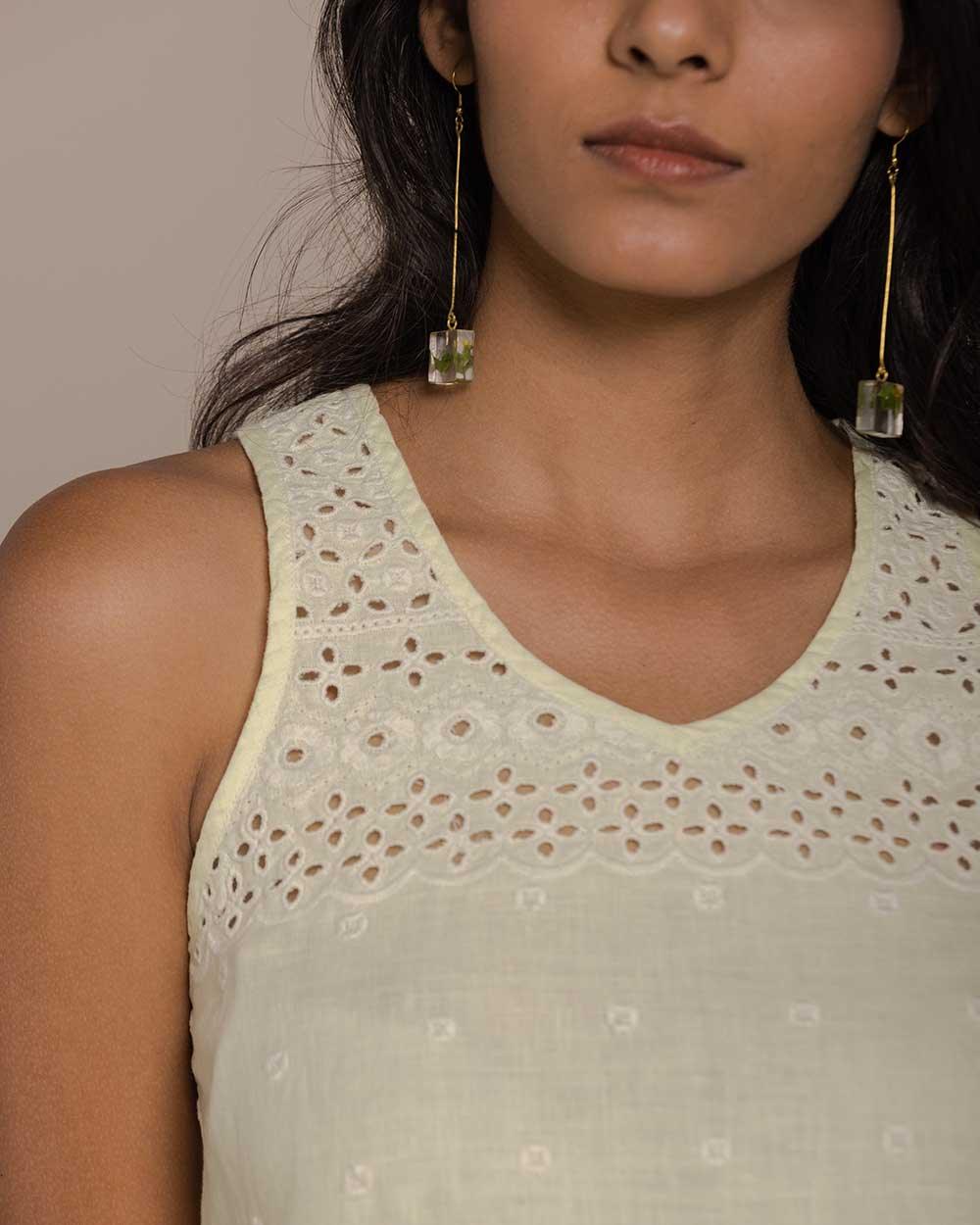 lemon yellow camisole top with v neck and embroidered details 