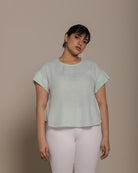 mint mini sleeves top with a peephole back, timeless yet comfortable 