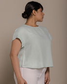 mint mini sleeves top with a peephole back, timeless yet comfortable 